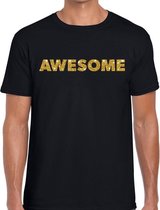 Awesome goud glitter tekst t-shirt zwart voor heren - heren verkleed shirts S