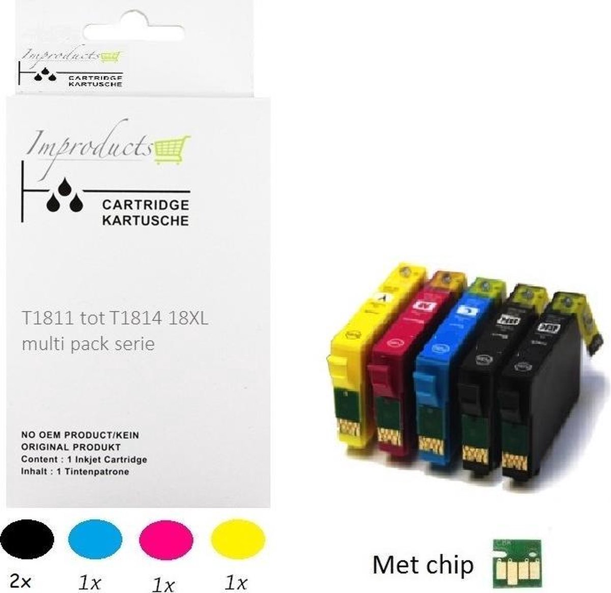 Improducts® Inkt cartridges Alternatief Epson 18XL 18 XL T18 Multi pack + zwart v4