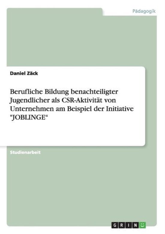 Berufliche Bildung benachteiligter Jugendlicher als CSR-Akti ... - cover