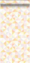 Origin Wallcoverings behang driehoekjes poederroze, pastel perzikoranje, pastel geel, licht warm grijs en glanzend goud - 337211 - 53 cm x 10,05 m