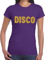 Disco goud glitter tekst t-shirt paars dames - Disco party kleding XL