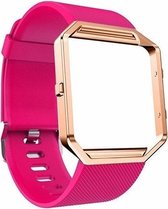TPU Siliconen armband voor Fitbit Blaze inclusief metalen behuizing - Kleur - Roze, Maat - L (Large)