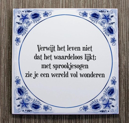 Tegeltje Met Spreuk Tegeltjeswijsheid Verwijt Het Leven Niet Dat Het 