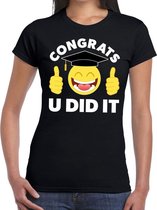 Congrats U did it t-shirt geslaagd / afgestudeerd zwart dames XS