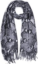 Dielay - Zachte Sjaal met Slangenprint - Wol en Viscose - 180x70 cm - Grijs