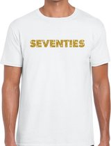 Seventies goud glitter tekst t-shirt wit heren - Jaren 70 kleding L