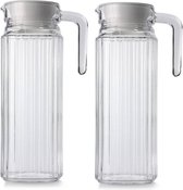 2x cruches de réfrigérateur en verre avec bouchon verrouillable de 1,1 L - Pichet à jus en verre / pichets de limonade