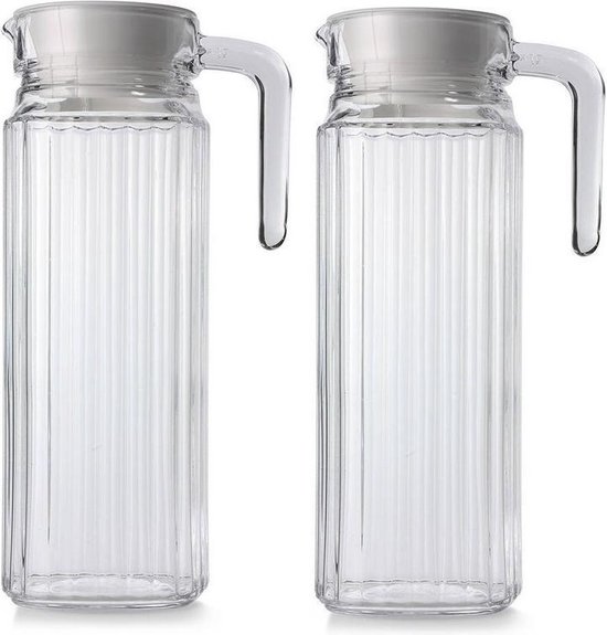 2x Glazen koelkast schenkkan met afsluitbare dop 1,1 L - Glazen sapkan/limonade kannen