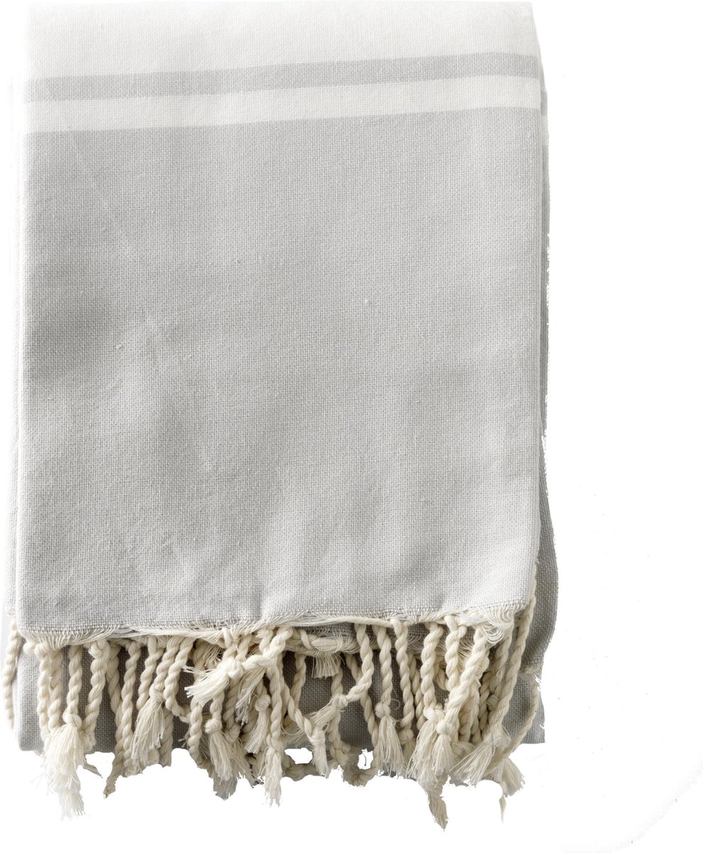 Strandkleed / Hamamdoek XXL - lichtgrijs met witte streep