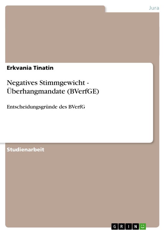 Negatives Stimmgewicht - �Berhangmandate (Bverfge) - cover