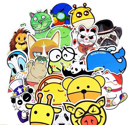 Cartoon dieren stickers - Random mix met 50 afbeeldingen voor muur, fiets, auto, laptop, schoolbeker etc. - Geschikt voor kinderen