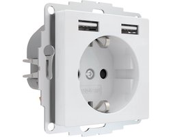 2USB - USB Stopcontact Inbouw 32mm – Wandcontactdoos met 2x USB-A – 12W Oplader – InCharge PRO 55 – Compact & veilig - Glanzend Wit
