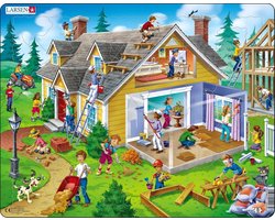 Larsen Klussen aan huis en tuin – Puzzel – Educatief – Beroepen en wonen – Educatieve legpuzzel voor kinderen – 62 stukjes – Gemaakt in Noorwegen – Extra dikke 2,5 mm stukjes – Tray met vaste rand