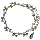 Zilver-kleurige takjes armband met bruine en blauwe stenen