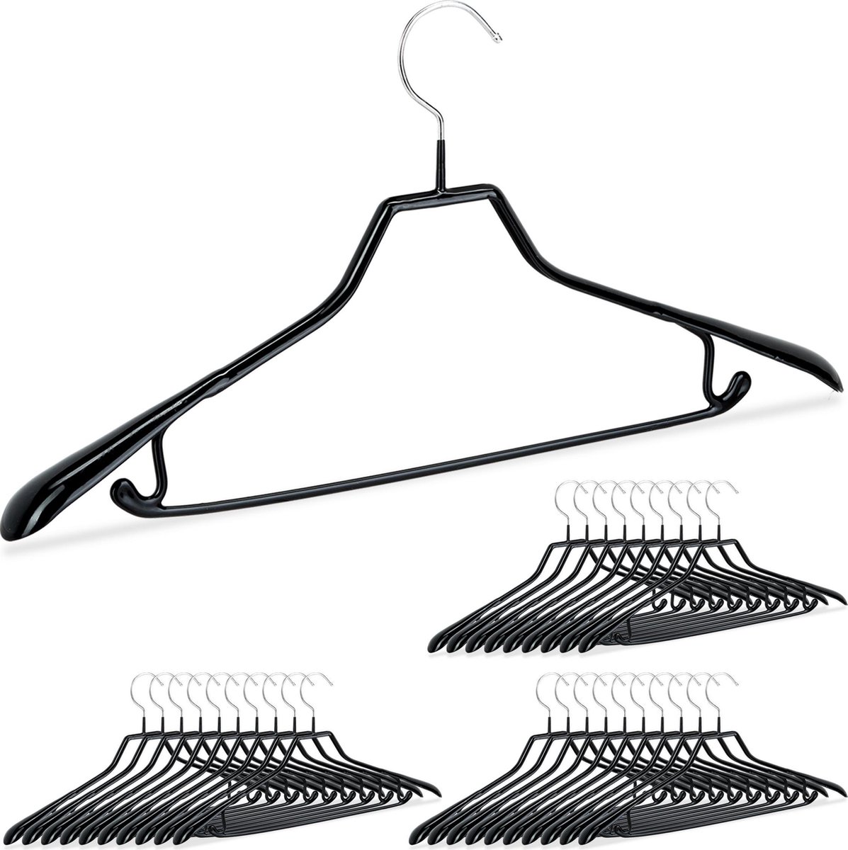 30x kledinghanger zwart - antislip - kostuumhanger - kleerhanger met broeklat