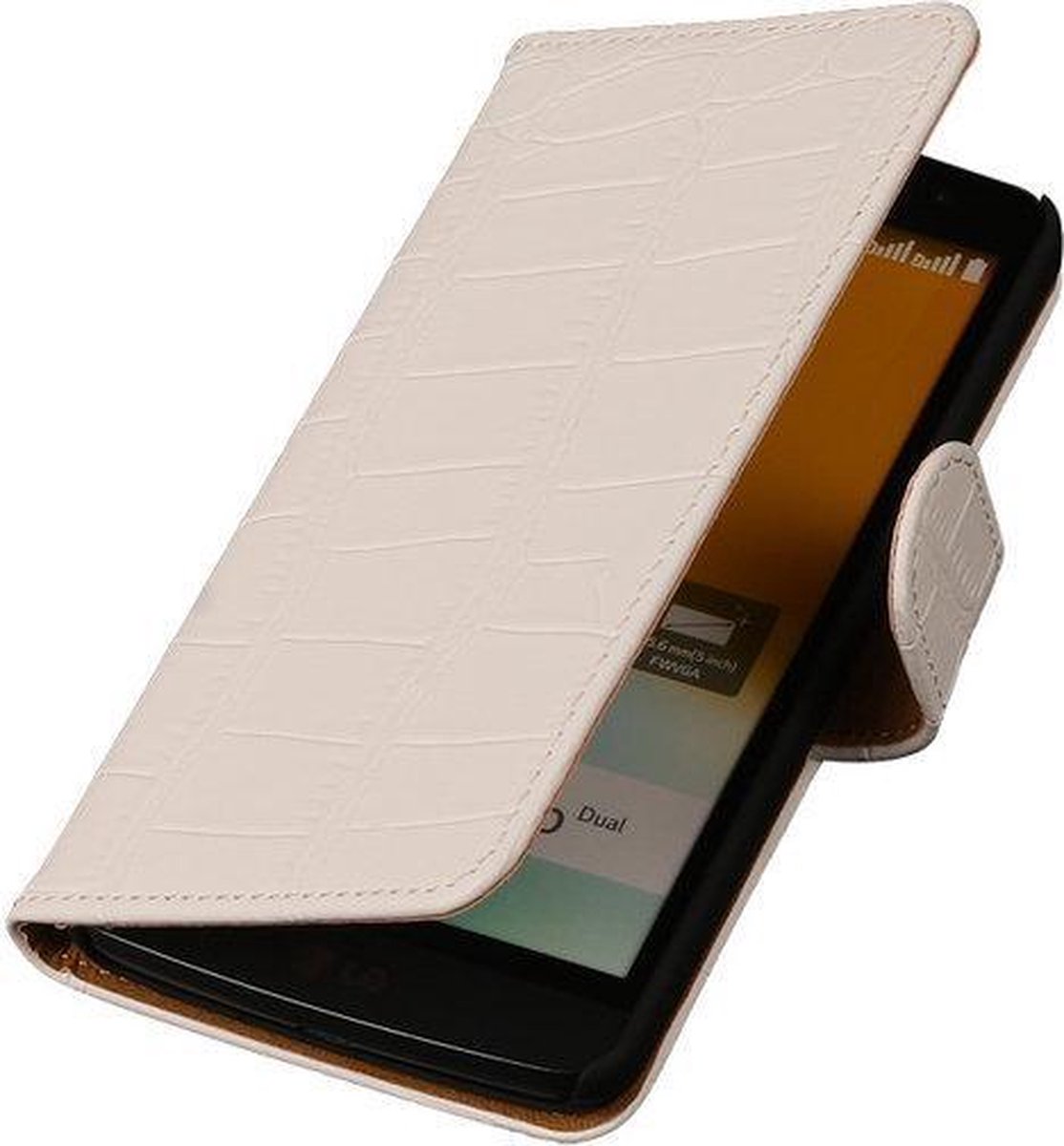 LG G4 Croco Booktype Wallet Hoesje Wit - Cover Case Hoes