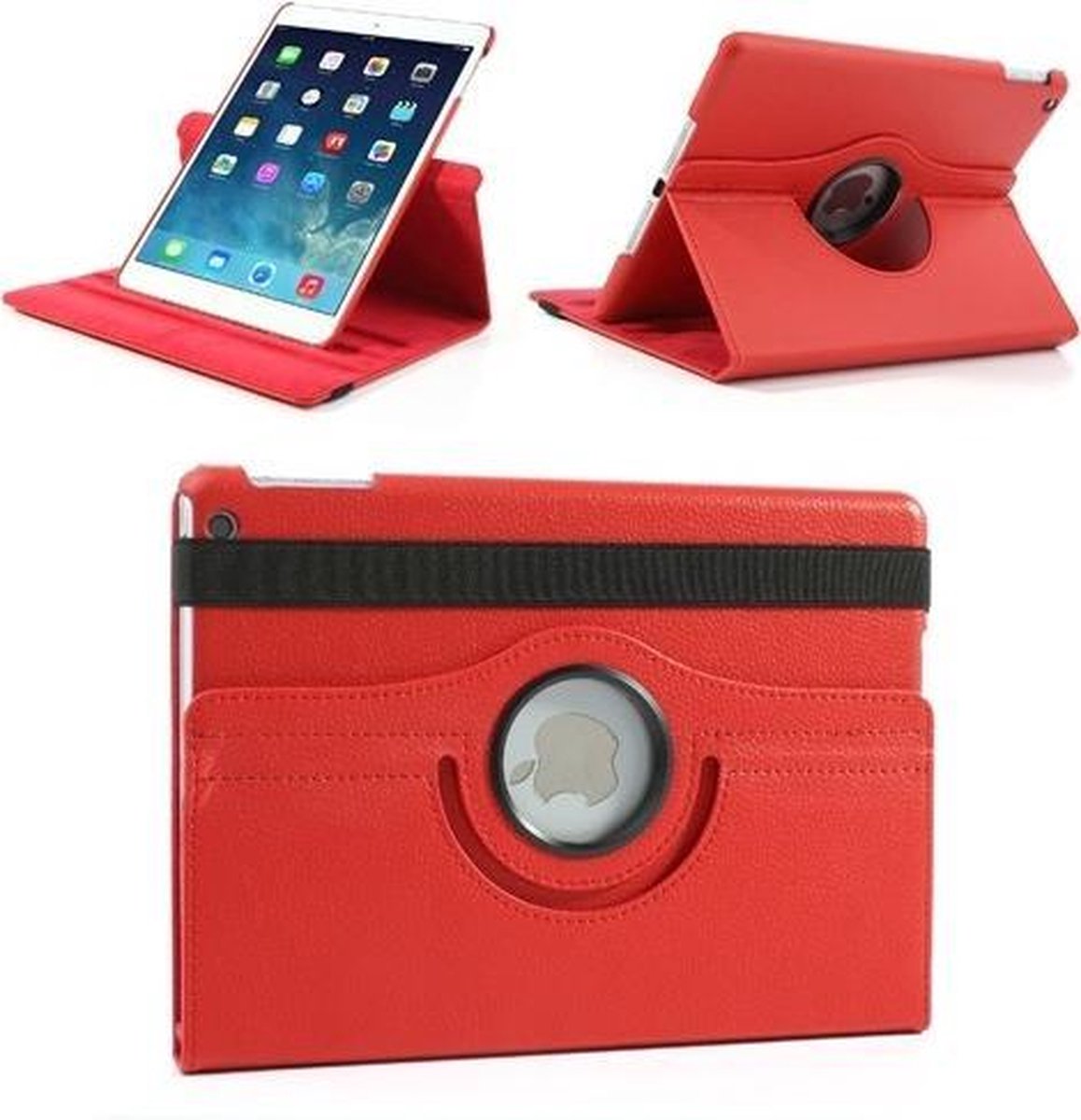 iPad 2, 3, 4 - 360graden draaibare Hoes - Lederen - Rood