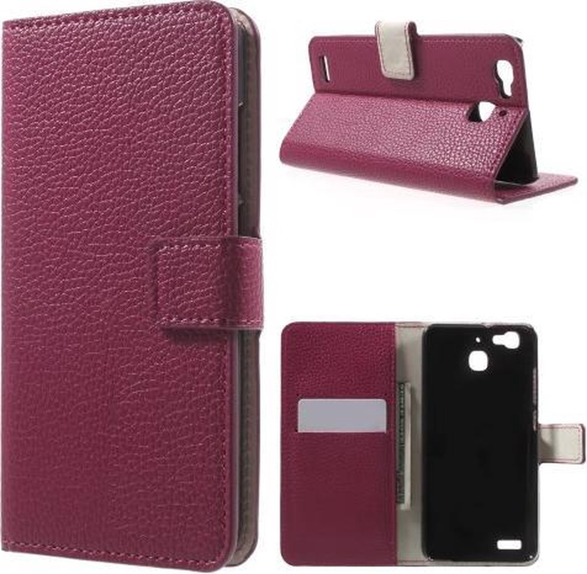 Grain litchi lederlook wallet hoesje Geschikt voor: Huawei P9 roze