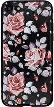 Luxe Bloemen Flower Cover | iPhone 7 | iPhone 8 | Siliconen TPU | Soft case zacht | Roze - Zwart hoesje