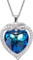 Charmante  Blauwe Love Ketting Swarovski® Elements Kristal Sier Romantische Blauwe Kerst Cado - Ketting 43cm +5cm