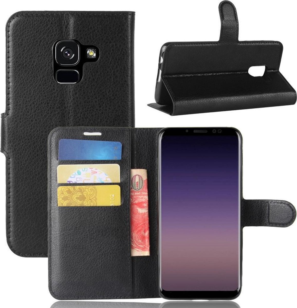 Book Case - Geschikt voor Samsung Galaxy A8 (2018) Hoesje - Zwart