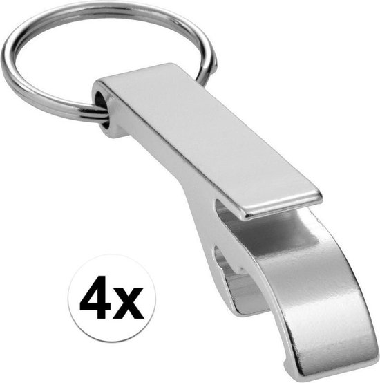 4x Flesopener sleutelhanger - zilver - opener
