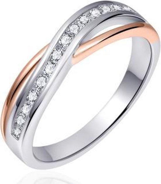 Schitterende Zilveren Rosé rij met zirkonia's Ring 17,25 mm. (maat 54) | Damesring | Jonline