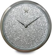 Silventi 5 ITS011 Stalen Horlogemunt - Silverdust sterren stof - Glitter all over - 33 mm - Zilverkleurig
