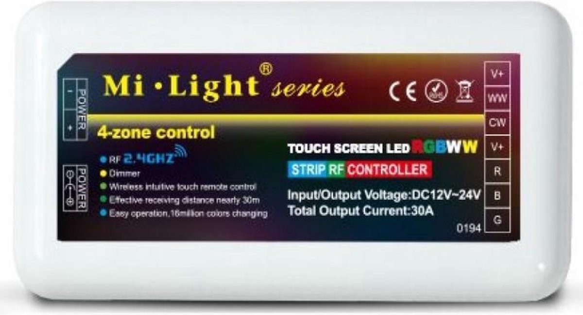 Receiver RGB / WW LED ontvanger - RF 2.4G 4-zone (Mi-light 2.0)