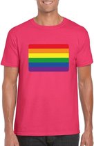 T-shirt met Regenboog vlag roze heren 2XL