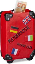relaxdays spaarpot vakantie -  reiskoffer - koffer - XXL - spaarvarken vakantiegeld rood