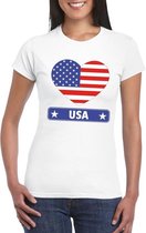Amerika/ USA hart vlag t-shirt wit dames S
