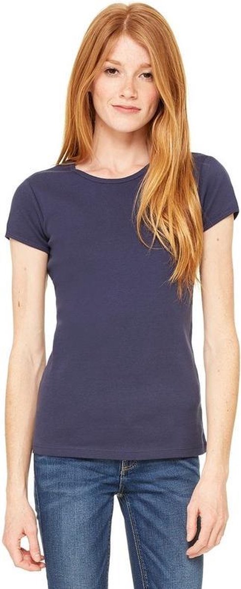 Basic t-shirt donkerblauw met ronde hals voor dames - Dameskleding shirtjes S