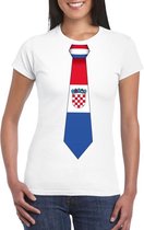 Wit t-shirt met Kroatie vlag stropdas dames L