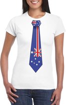 Wit t-shirt met Australie vlag stropdas dames S