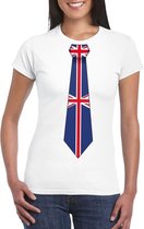 Wit t-shirt met Groot Brittannie vlag stropdas dames - Engeland supporter M