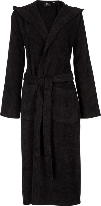Unisex badjas zwart - badstof katoen - sauna badjas capuchon - maat XS