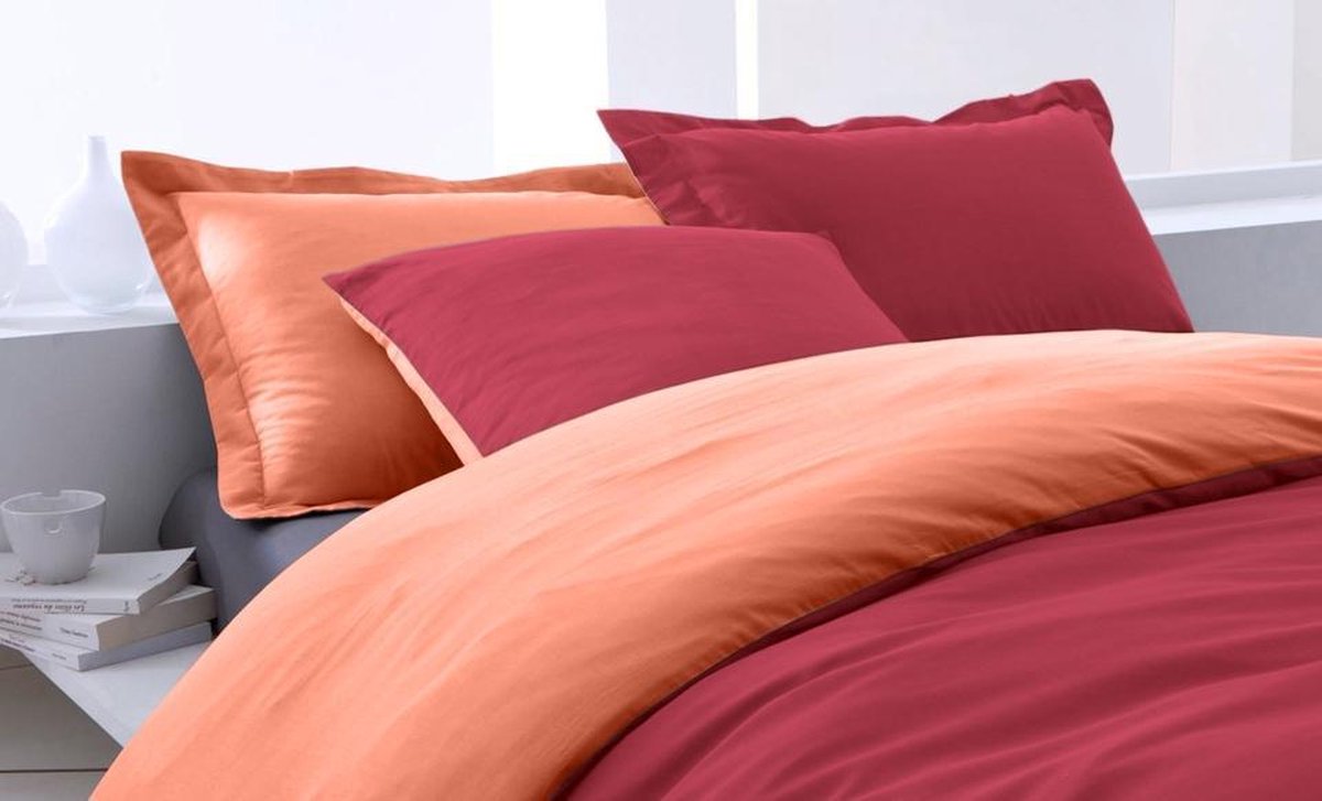 SENZA DONNA 100% Katoen Percaline Dekbedovertrek Uni Double Face 200x240-2x60x70 cm ( 240 cm Lang ) BORDEAUX/BRIQUE