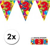 2x vlaggenlijn 3 jaar met gratis sticker