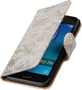 Wit Lace booktype cover hoesje voor Samsung Galaxy J1 Nxt