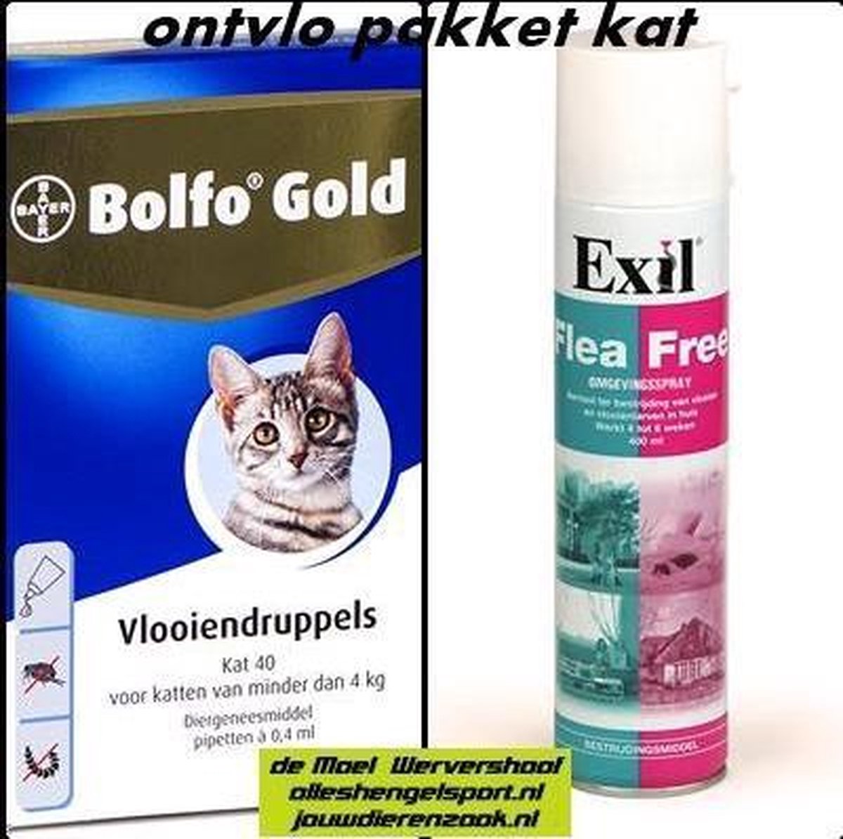 Anti Vlooien Pakket Voor De Kat Tot 4 Kg  – Omgevingsspray + 2 Pipetten Bolfo Gold Kat 40
