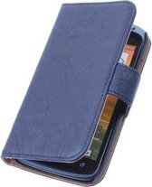 BestCases Navy Blue Echt Lederen Booktype Hoesje HTC One Mini 2