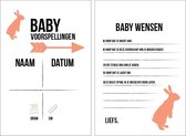 Babyshower invulkaarten - meisje - voorspellingskaarten - 15 stuks babyborrel - perzik roze - spelletjes