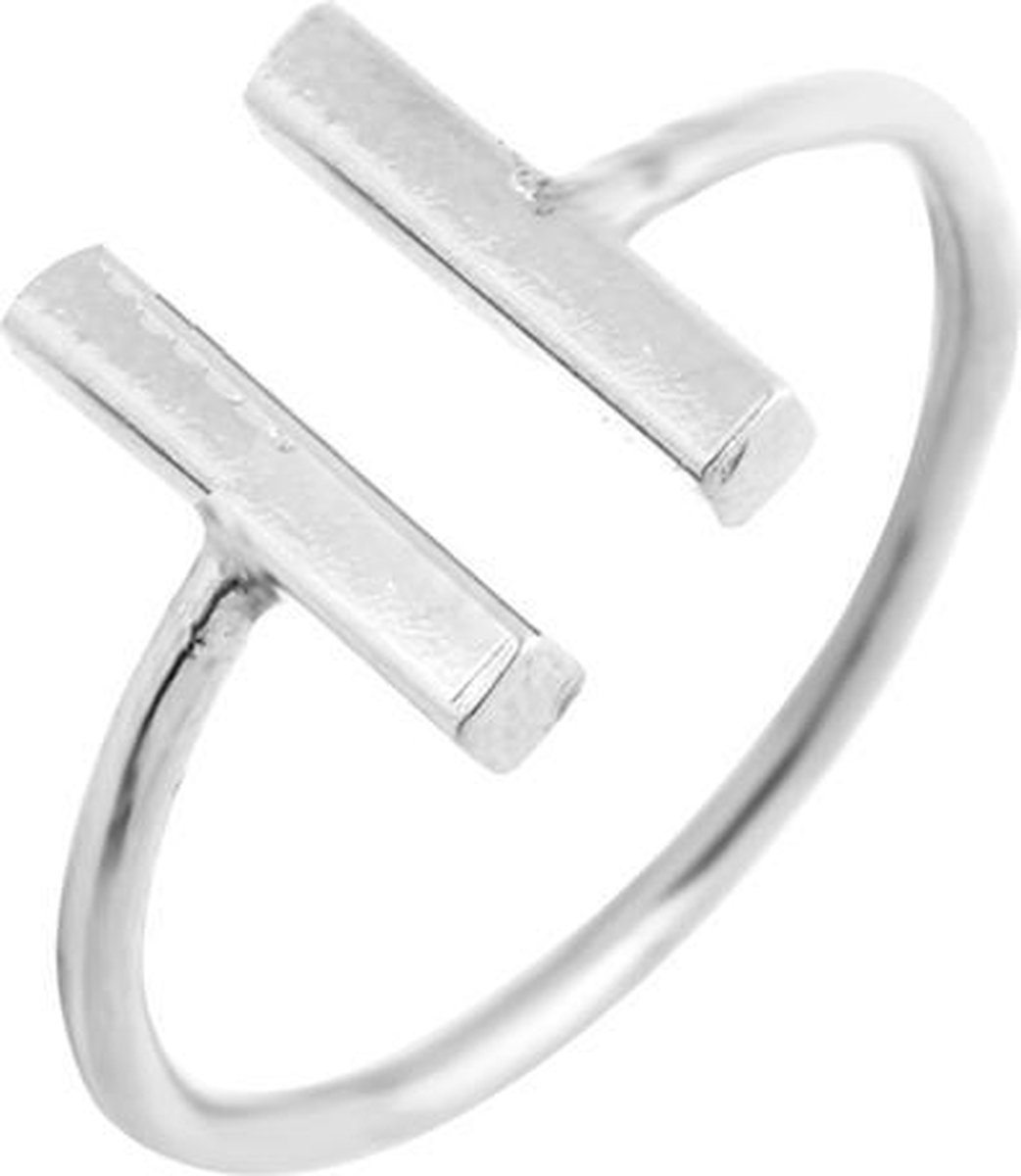 24/7 Jewelry Collection Dubbele Bar Ring Verstelbaar - Verstelbare Ring - Zilverkleurig - Amodi