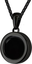 Quiges 12mm Mini Munt Hanger Zwart RVS Glans met Agaat Zwart Munt en Bolletjes Ketting 42-46cm
