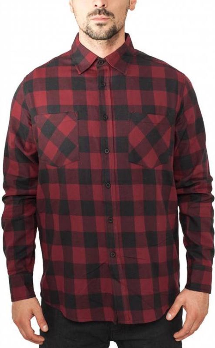 Urban Classics - Checked Flanell Overhemd - S - Zwart/Rood