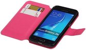 Mobieletelefoonhoesje.nl - Cross Pattern TPU Bookstyle voor Samsung Galaxy J1 (2016) Roze