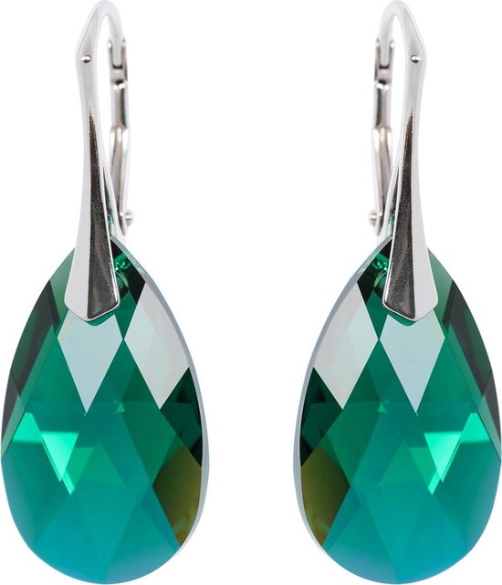DBD - Zilveren Oorbellen - Druppel - Swarovski Kristal Elements - Emerald Groen - 22MM - Anti Allergisch