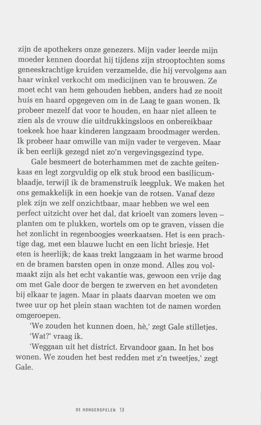 Tekstpagina met dialoog uit De Hongerspelen. Geen afbeeldingen.