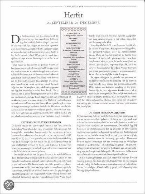 Pagina met astrologische teksten over de herfst, inclusief diagrammen en lijsten.
